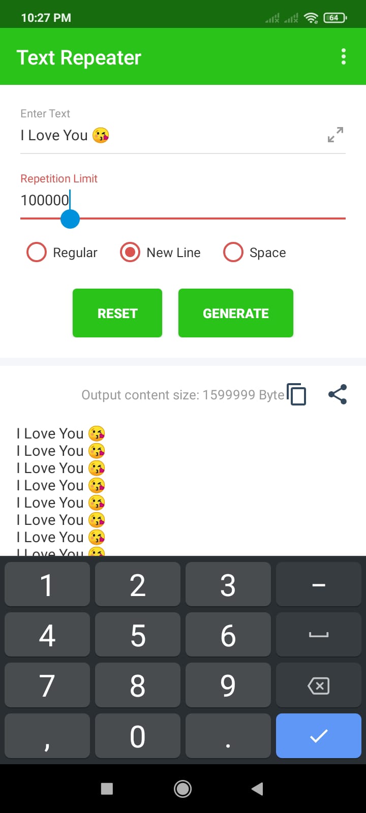 Text Repeater Pro - Custom repeat settings