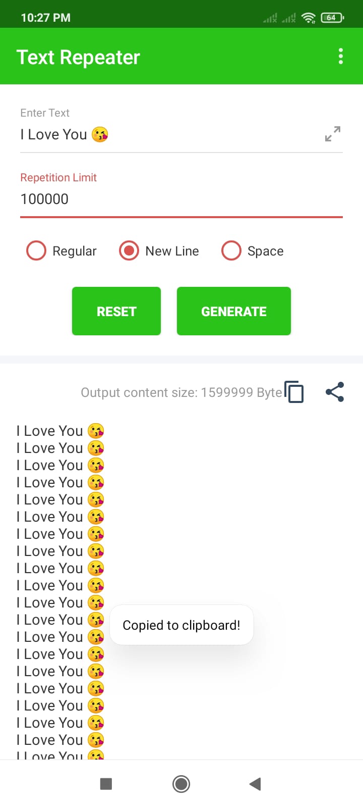 Text Repeater Pro - Export and share options